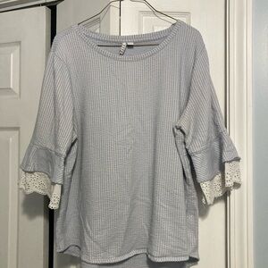 Elle Light Gray Blouse with Lace Trim Sleeves